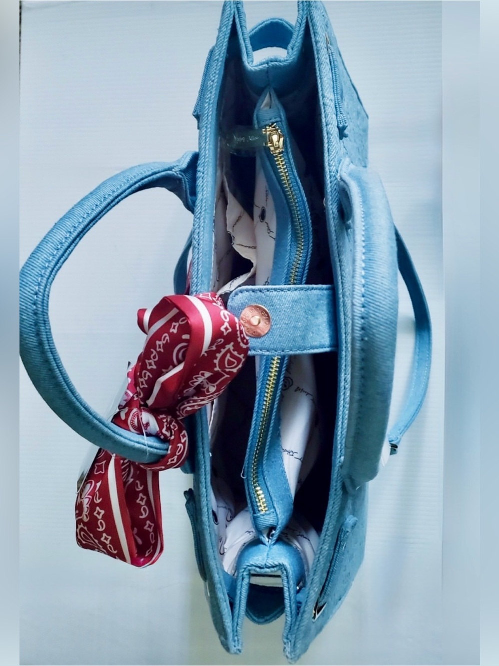 Betsey Johnson XOKiara Denim skull embossed tote plus bag charm and hair clip. - Picture 6 of 10
